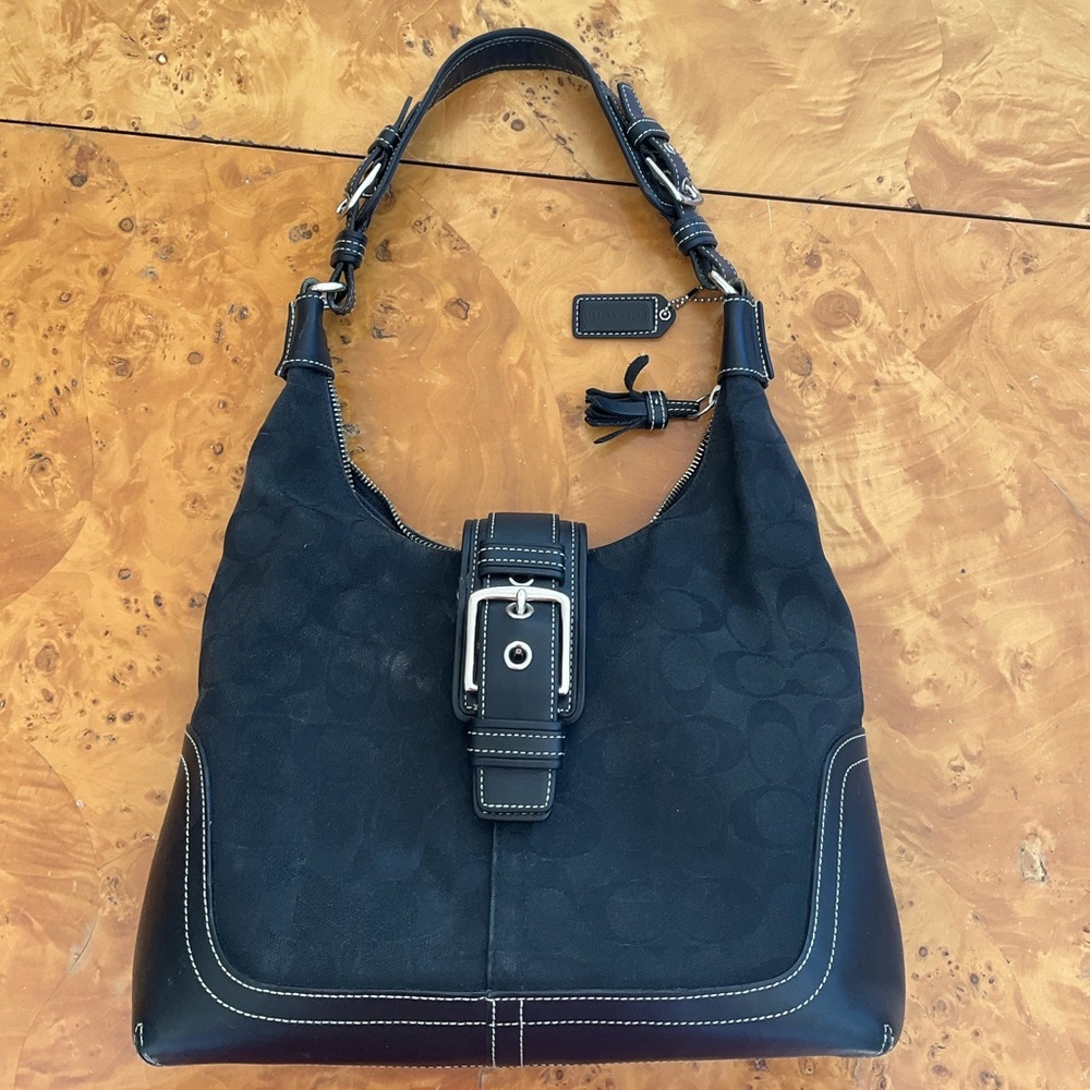 Black Coach Hobo Bag Canvas/Leather. Medium size.
